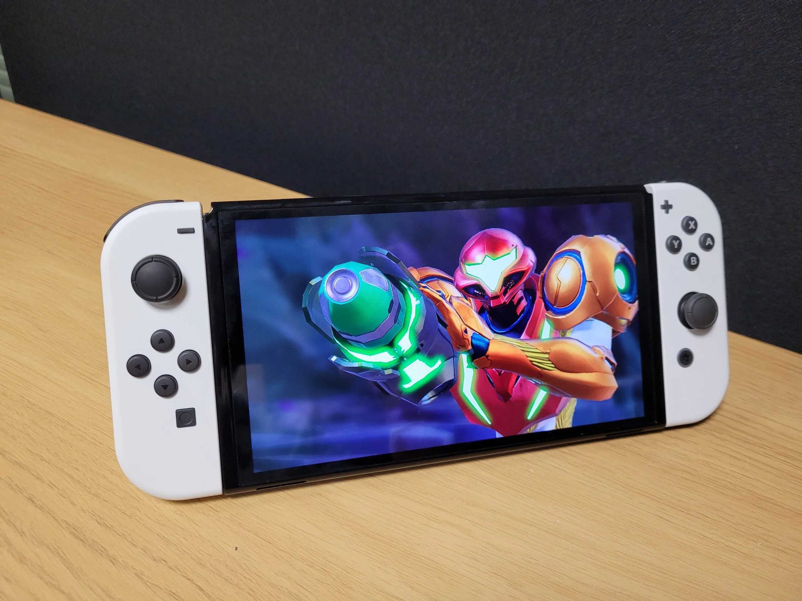 Nintendo Switch showing Metroid on the screen